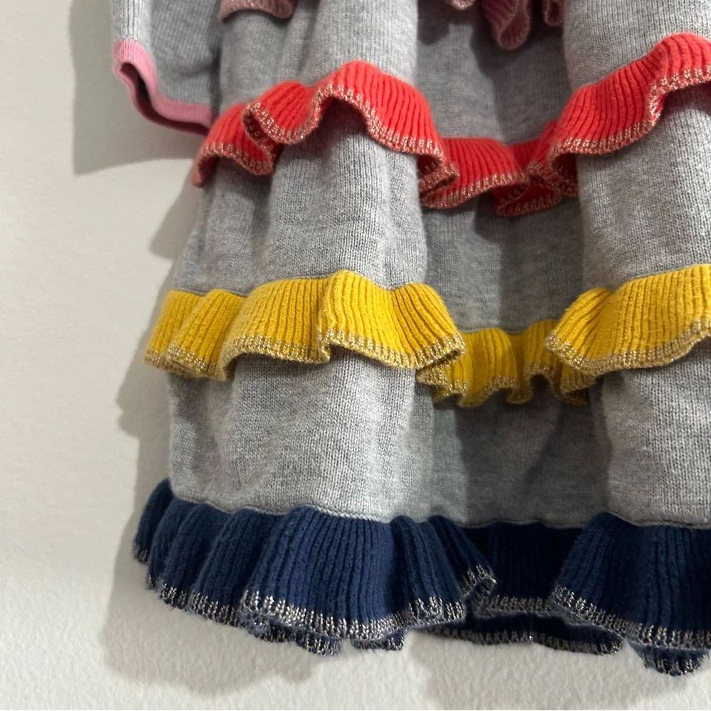 Mini Boden Grey Rainbow Ruffle Tiered Sweater Dress Size 7-8 Years